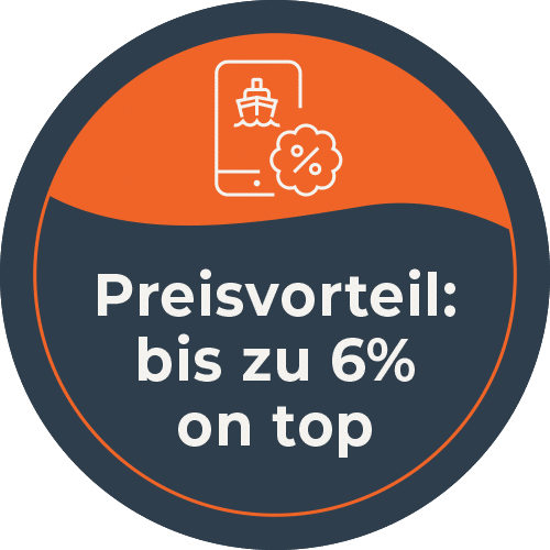 Exklusiver BONUS von bis 6% on top auf den Preis der Seestrecke + UPGRADE geschenkt